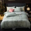 3/4pcs Smooth Ice Silk Duvet Cover Set Hotel Luxury Dark Green Bedding with Sheet and Pillowcase High Quality Comforter Cover