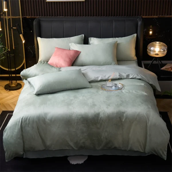 3/4pcs Smooth Ice Silk Duvet Cover Set Hotel Luxury Dark Green Bedding with Sheet and Pillowcase High Quality Comforter Cover