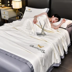 Summer Cool Quilt Bed Sheet Pillowcase 4pc Set Home Textile Light Luxury Embroidery Thin Comforter Blanket King Size Bedding Set
