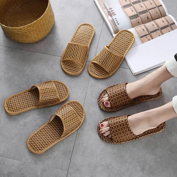 2024 Men Large Size Home Shoes Linen Beach Slippers Flip Flops Man Indoor Bathroom Slides Unisex Family Slippers Beach Sandals