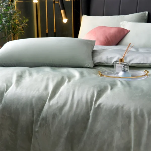 3/4pcs Smooth Ice Silk Duvet Cover Set Hotel Luxury Dark Green Bedding with Sheet and Pillowcase High Quality Comforter Cover