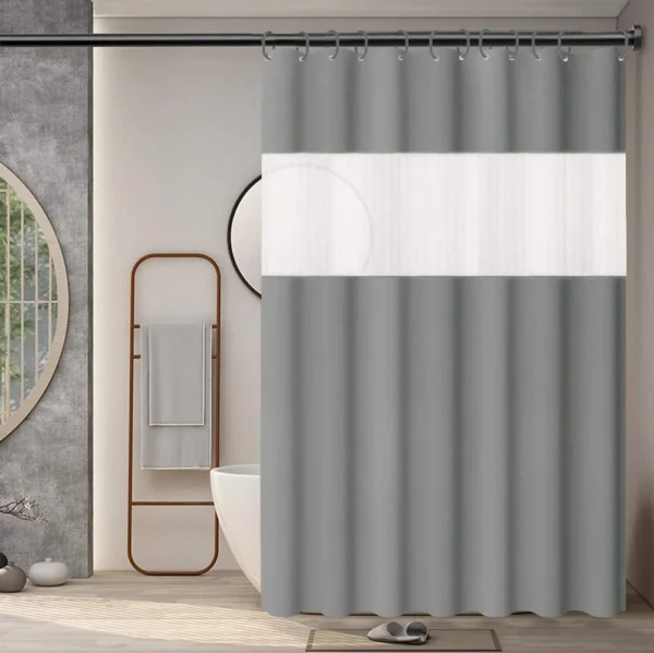 Shower Curtain with Snap-in PEVA Liner Set 71" x 71" Hotel Style with See Through Top Window Blue Fabric Curtain Waterproof Line