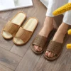 2024 Men Large Size Home Shoes Linen Beach Slippers Flip Flops Man Indoor Bathroom Slides Unisex Family Slippers Beach Sandals