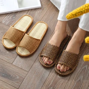 2024 Men Large Size Home Shoes Linen Beach Slippers Flip Flops Man Indoor Bathroom Slides Unisex Family Slippers Beach Sandals