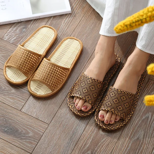 2024 Men Large Size Home Shoes Linen Beach Slippers Flip Flops Man Indoor Bathroom Slides Unisex Family Slippers Beach Sandals