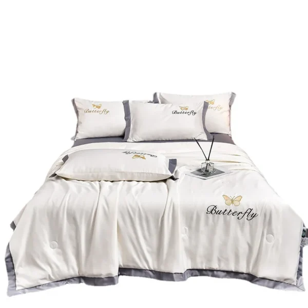 Summer Cool Quilt Bed Sheet Pillowcase 4pc Set Home Textile Light Luxury Embroidery Thin Comforter Blanket King Size Bedding Set